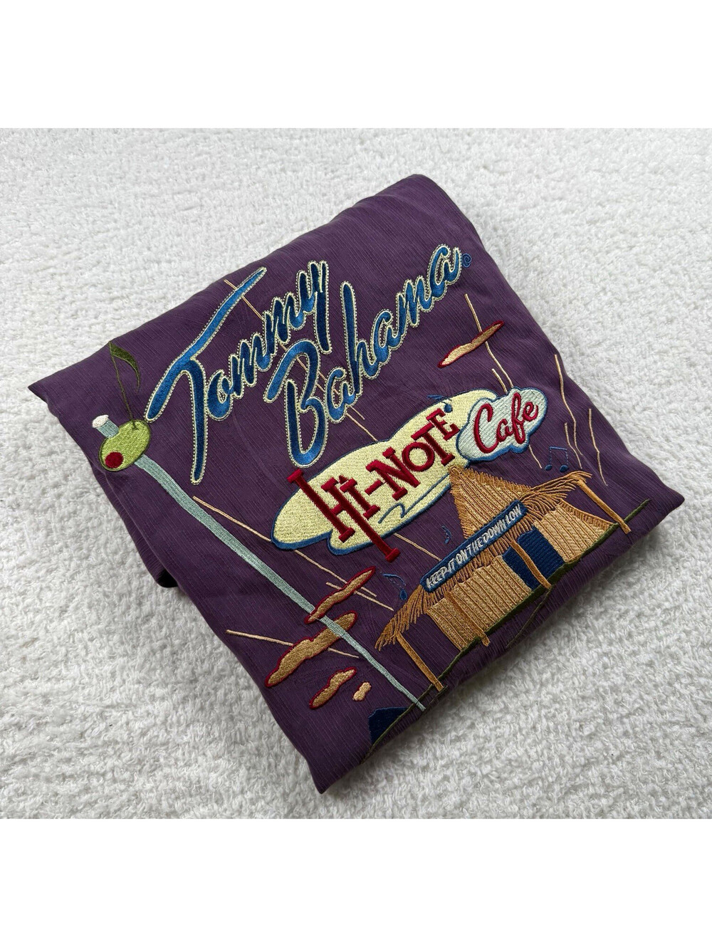 Tommy Bahama XL Hi-Note Cafe Purple Silk Embroidered Hawaiian Shirt